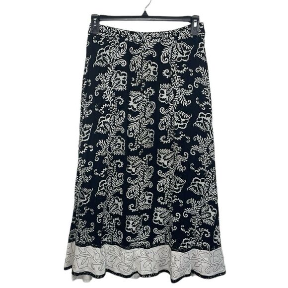 Soft Surroundings Maxi Skirt Paisley Black and White with ruffle hem size PM - Picture 1 of 7